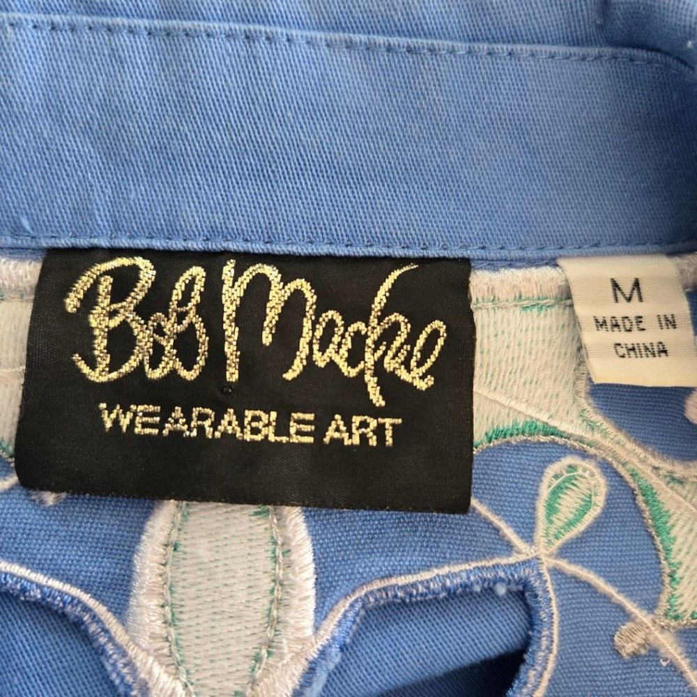 Bob Mackie Wearable Art Blue Medium Embroidered Jacket 3/4 Sleeve Floral - Picture 10 of 11